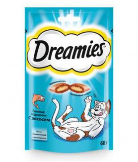 Dreamies лакомые подушечки для кошек с лососем