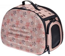 Складная сумка-переноска Ibiyaya для собак и кошек до 6 кг бледно-розовая в цветочек 46*32*30 см