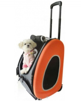 Складная сумка-тележка 3 в 1 Ibiyaya для животных до 8 кг (сумка, рюкзак, тележка) оранжевая, 58*30*34 см.