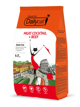 Корм для взрослых кошек Dailycat Meat Cocktail + Beef со вкусом Говядины и Морского Коктейля