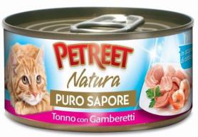 PETREET Консервы для кошек Кусочки Тунца с Креветками в Рыбном Супе