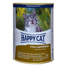 Консервы для кошек Happy Cat со вкусом Утка и цыпленок в желе
