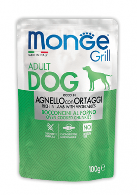 Паучи для собак MONGE GRILL POUCH AGNELLO CON ORTAGGI со вкусом ягнёнок с овощами