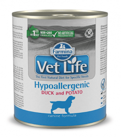 Консервы Vet Life Wet Dog Hypoallergenic Duck and Potato, диета для собак при аллергии, пищевой непереносимости, с уткой и картофелем