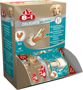 8in1 DENTAL DELIGHTS XS косточки с куриным мясом для мелких собак с минералами (коробка)