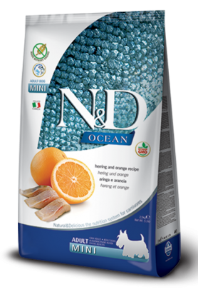 Сухой беззерновой корм Farmina (Фармина) N&D Dog Ocean Herring & Orange Adult Mini c cельдью и апельсином для взрослых собак мелких пород