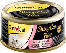 GimCat ShinyCat Filet Консервы для кошек из цыплёнка с креветками