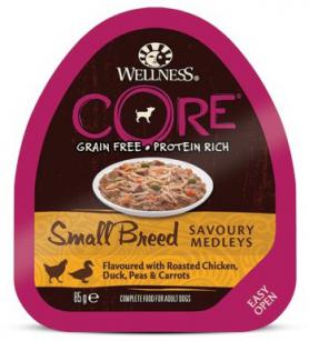 Wellnes Core (Вэлнесc Кор) Консервы для собак мелких пород из курицы с уткой, горошком и морковью