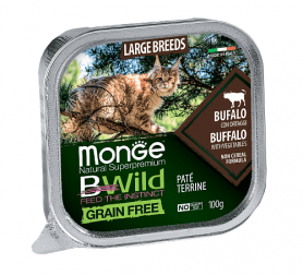 Monge Bwild Беззерновые консервы для крупных кошек из мяса буйвола с овощами