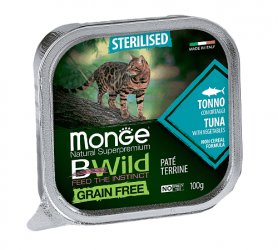 Monge Bwild Беззерновые консервы для стерилизованных кошек из мяса тунца с овощами