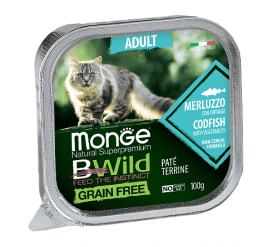 Monge Bwild Беззерновые консервы для кошек из трески с овощами