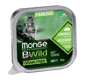 Monge Bwild Беззерновые консервы для стерилизованных кошек из кабана с овощами