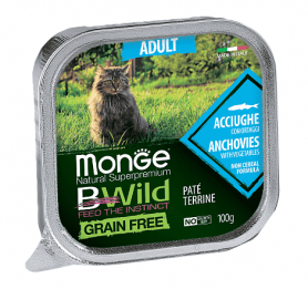 Monge Bwild Беззерновые консервы для кошек из анчоуса с овощами