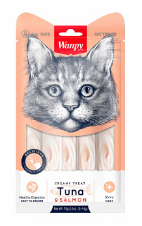 Wanpy (Ванпи) Cat Лакомство для кошек нежное пюре из тунца и лосося 70 гр.