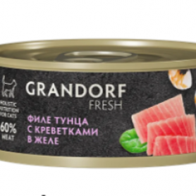 Grandorf Fresh Консервы для взрослых кошек филе тунца с креветками в желе