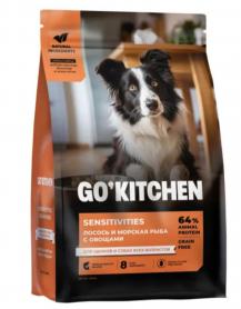 GO'KITCHEN Сухой корм для собак и щенков с лососем, морской рыбой и овощами для чувствительного пищеварения