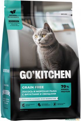GO'KITCHEN Сухой корм для кошек и котят с лососем, морской рыбой, фруктами и овощами