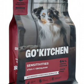 GO'KITCHEN Сухой корм для собак и щенков с уткой и овощами для чувствительного пищеварения