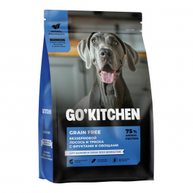 GO'KITCHEN сухой корм для собак и щенков  с лососем и треской, фруктами и овощами