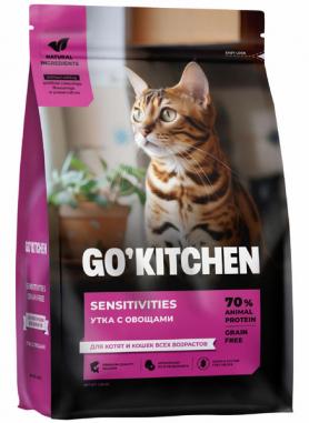 GO'KITCHEN Сухой корм для кошек и котят с уткой и овощами для чувствительного пищеварения