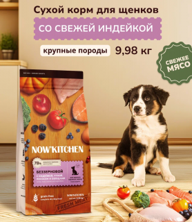 NOW'KITCHEN Сухой корм для щенков крупных пород со свежей индейкой, уткой, лососем