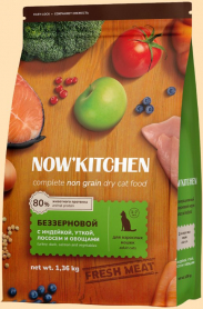 NOW'KITCHEN Сухой корм для кошек со свежей индейкой, уткой, лососем и овощами
