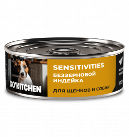 GO'KITCHEN консервы для собак и щенков с чувствительным пищеварением с индейкой