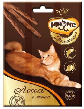 Мнямс: Деликатес Лакомые Палочки 9см для кошек с лососем и манго